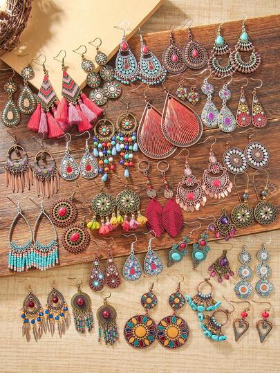 TopHanqi 7/12/20 Pairs Bohemian Vintage Style Earrings Set For Women, Colorful Personalized Tassels & Enamel Geometric Dangle Earrings, Suitable For Beach, Travel, Daily Wear, Work, Date, Gift For Family, Wife, Kids, All Seasons