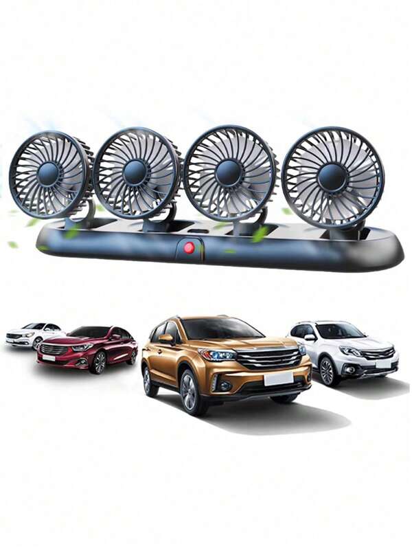 Ventilador de coche giratorio de 4 cabezales a 360°, ventilador de coche ajustable de 3 velocidades a 5V/12V, promueve la circulación del aire y el enfriamiento rápido para la mayoría de los sedanes, autocaravanas, SUV, camiones, autobuses y talla grande