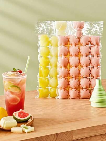 50pcs Disposable Ice Cube Tray Bags With 24 Compartments, Sealed Ice Bag For Home Use, Summer Passionfruit Ice Cube Mold With 1 Funnel