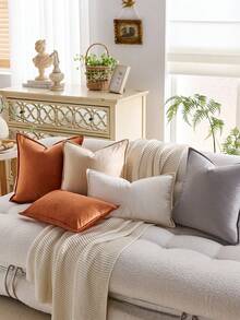 1 件天鹅绒边缘抱枕套纯色方形靠垫套，适用于沙发、卧室和汽车，秋季装饰，秋季装饰，房间装饰 - 橘色 - 查看 7