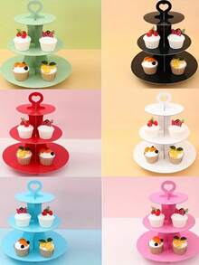 1pc Paper Cake Stand, 3-Tier Dessert Display Stand, Wedding Bridal Party Supplies, Anniversary Birthday Party Cupcake Display Stand, Happy Birthday Party Table Centerpiece Decoration - Multicolor - View 2