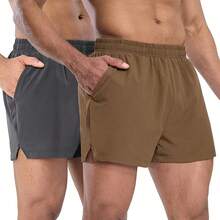 2 Pack Gym Shorts For Men Quick Dry Athletic Shorts With Brief Liner/Pockets For Running Workout Active, 3 Inch Inseam - Dark Grey/Brown - View 1