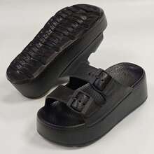 女士厚底户外沙滩人字凉鞋，简约时尚防滑耐磨休闲拖鞋，夏季 - 黑色 - 查看 3