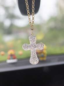 1 件装汽车内饰挂件 满钻圆头十字架车内后视镜挂件内饰装饰挂件