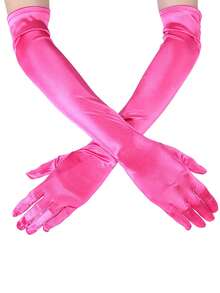 1 Pair Satin Long Elegant Formal Opera Gloves For Women, Suitable For Parties, Balls Fall Clothes For Women - Hot Pink - View 2