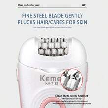 Kemei KM-7113 三合一女士脱毛器 - 女士剃毛器和修剪器 | 适用于比基尼区域、腋下、腿部和全身脱毛，也可作为面部剃刀使用 | 旅行必备，专为满足女性需求而设计的脱毛器，情人节礼物