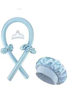 5件套免加热卷发器和缎面睡帽套装，包含免加热卷发发带、发爪夹、发圈和柔软睡帽，适合所有发质，长短发皆宜，打造自然卷发造型，居家美发配件。 - 彩色 - 查看 16