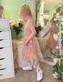2025Toddler Girls Tulle Dress Rainbow Tutu Birthday Princess Dresses Formal Photo Shoot Outfit Summer Clothes 2-6T'Sprout Style' - 塵土飛揚的玫瑰 - 花朵薄紗 - 查看 5