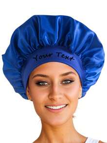 定制缎面光滑睡眠帽，可定制名称或徽标，配有宽松松紧带，女士夜间发帽，适合所有发质