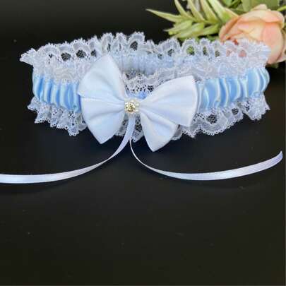 1pc Blue Bride Leg Garter With Bow Decor, Bridesmaid Leg Accessory, Wedding Game Prop, Suitable For Any Wedding