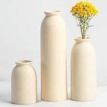 Juego de 3 jarrones decorativos de cerámica de 10.4 pulgadas, estilo bohemio moderno escandinavo, decoración del hogar de estilo campestre moderno blanco (mezcla de café) - Beis - Ver 2