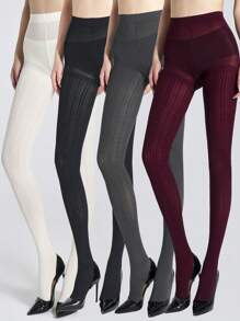 1条女士纯色竖条纹透明连裤袜，无缝紧身连裤袜，适合居家、办公、派对、户外、休闲和度假穿着，舒适保暖。 - 彩色 - 查看 2
