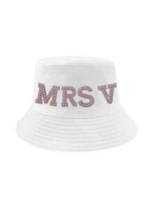 1pc Letter Pattern Bucket Hat, Foldable High-End With Faux Pearl And Rhinestone Decoration, Suitable For Everyday, Festive, All Seasons, Beach, Sun Protection