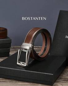 BOSTANTEN Belt Men Leather Reversible Belts Men 1 3/8 Casual Dress Pants, Two-In-One Belt - 001-復古棕色 - 查看 6