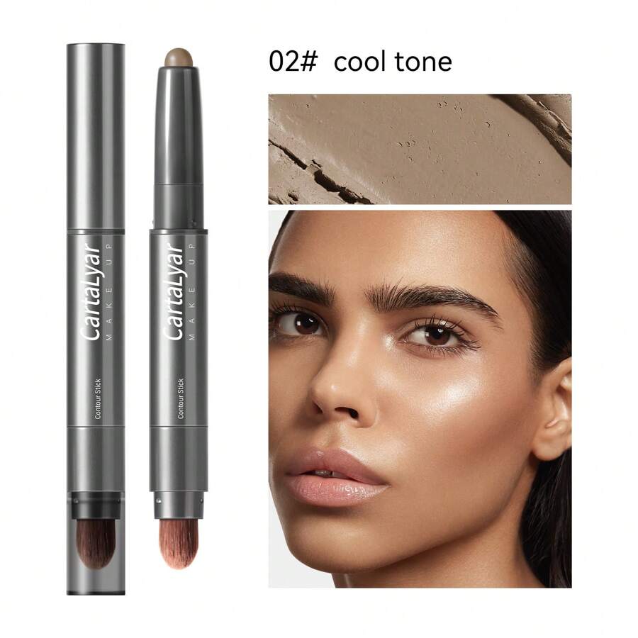 1 件带刷子的轮廓化妆棒，3D 阴影鼻雕哑光遮瑕膏高光高光修容霜，适用于面部化妆 - 彩色 - 查看 1