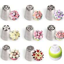 Multi-Piece Stainless Steel Russian Piping Nozzles, DIY Cake Decorating Tools, Cupcake Cream Nozzles, Baking Supplies - Silver - View 14