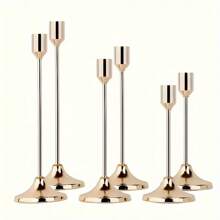 12/6pcs European Romantic Candle Holder Set, Polished Metal Tabletop Candle Holders Suitable For Pillar And Cone Candles, Elegant Centerpiece Decor For Christmas, Halloween, Easter, Thanksgiving, Home, Wedding, Party, Anniversary
