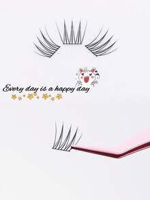 80 片适合初学者的柔软自然睫毛，狗眼 + 懒散女孩可爱蓬松卡通系列分段 C 卷假睫毛 - 黑色 - 查看 2