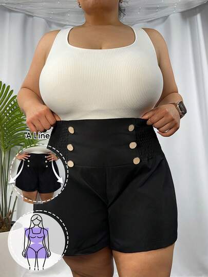 Hourglow Cardis.Ego Plus High Waist Button Detail Shorts For Summer, For Hourglass Body Shape