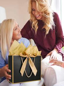 10pcs/20pcs/Black Gift Bags With Carrying Handles, 11 Inch Medium Gift Bags, Suitable For Birthday Party, Girlfriends Party Gift Wrapping Or Wedding Gender Reveal Valentine's Day Use. - Black - View 8