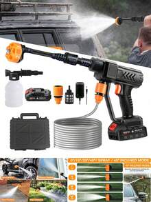 1pc Wireless High Pressure Washer, Portable Electric Cleaning Machine, Handheld High Pressure Car Wash Gun With Foam Sprayer, Equipped With 6.0Ah Rechargeable Battery & 5m Hose, Pressure 1.2MPa, Suitable For Car, Floor, Yard Cleaning And Watering. - Multicolor - View 3