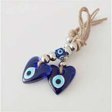 1 件手工木珠挂饰，土耳其蓝色邪眼吊饰，理想的保护象征，适用于汽车内饰、家居装饰、壁挂、包袋配饰 - 独特时尚的节日礼物