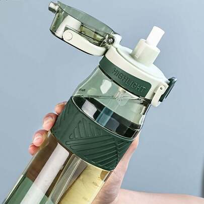 1个1000毫升/800毫升/600毫升户外运动便携水瓶，带吸管，耐用，绿色，带安全盖和提手，适合日常通勤、户外露营、办公、户外活动、万圣节、圣诞节和新年礼物