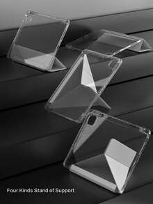 透明亚克力保护壳适用于 iPad Air 11 13 M2 2025 M3 支持多角度折叠 Y 形支架保护套适用于 A16 11th 2024 Air 5 Air 4 10.9 9th 8th 7th 10.2 5th 6th 9.7 10th Gen 2021 Pro 11 12.9 Mini6 7 带笔架，自动唤醒/睡眠-灰色 - 淺灰色 - 查看 3