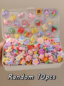 Bộ ngẫu nhiên 10/20/30/40/50 chiếc dây buộc tóc nhỏ co giãn hình động vật hoạt hình, cầu vồng, mây, nơ, hoa, dưa hấu dễ thương cho bé gái, phụ kiện tóc dùng hàng ngày. - Nhiều màu - Xem 6