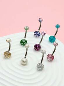 1pc Dual-End Faux Pearl Navel Ring, Elegant Navel Piercing, Stainless Steel Navel Piercing Jewelry, Sparkling Navel Ring Navel Piercing Jewelry Suitable For Daily Wear By Women - Silver - View 5