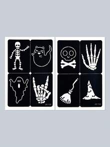 2 张万圣节纹身模板，骷髅头魔术帽类模板可重复使用的身体模板，闪光喷枪 DIY 纹身模板，适合女性女孩身体艺术自粘模板派对礼物 - 黑色 - 查看 5