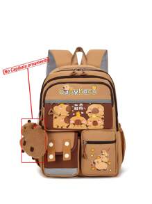 1 件可爱水豚图案返校背包，大容量学生包，带笔记本电脑隔层书包，可调节肩带书包，休闲轻便旅行背包，非常适合女孩/青少年/学生/毕业生，适合日常使用、郊游、旅行、学校和返校