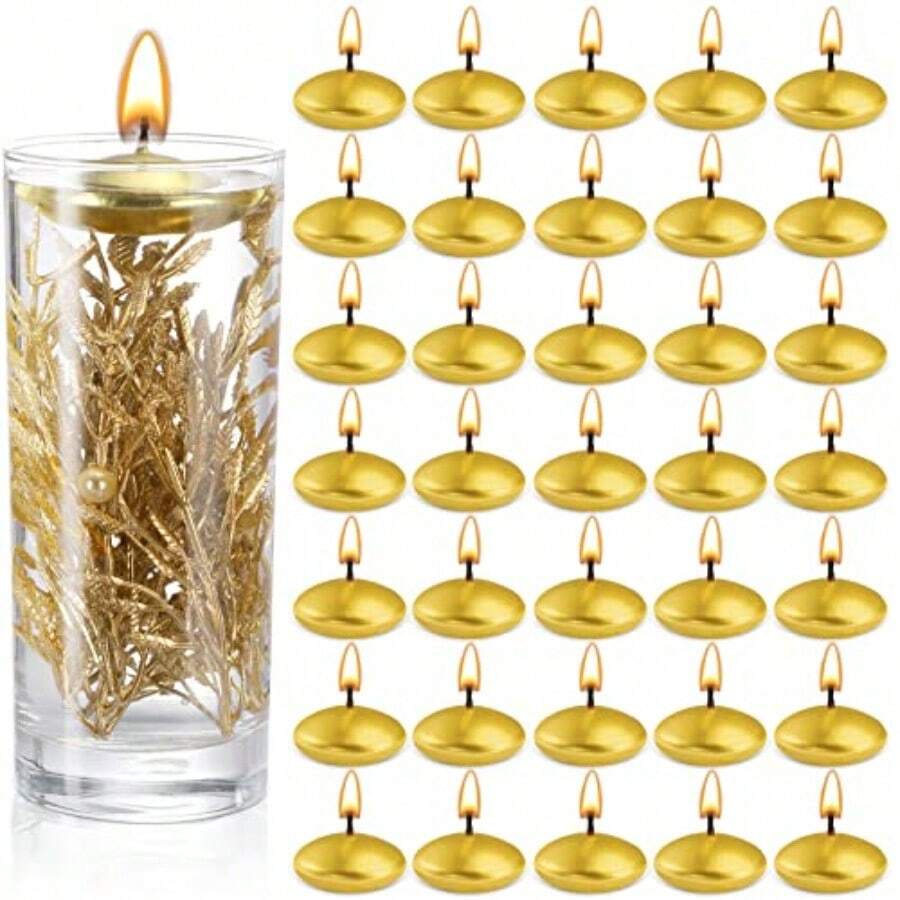 Set Of 40 Gold Floating Unscented Candles Perfect For Weddings Parties Spa Bathtub And More! - Gold - View 1