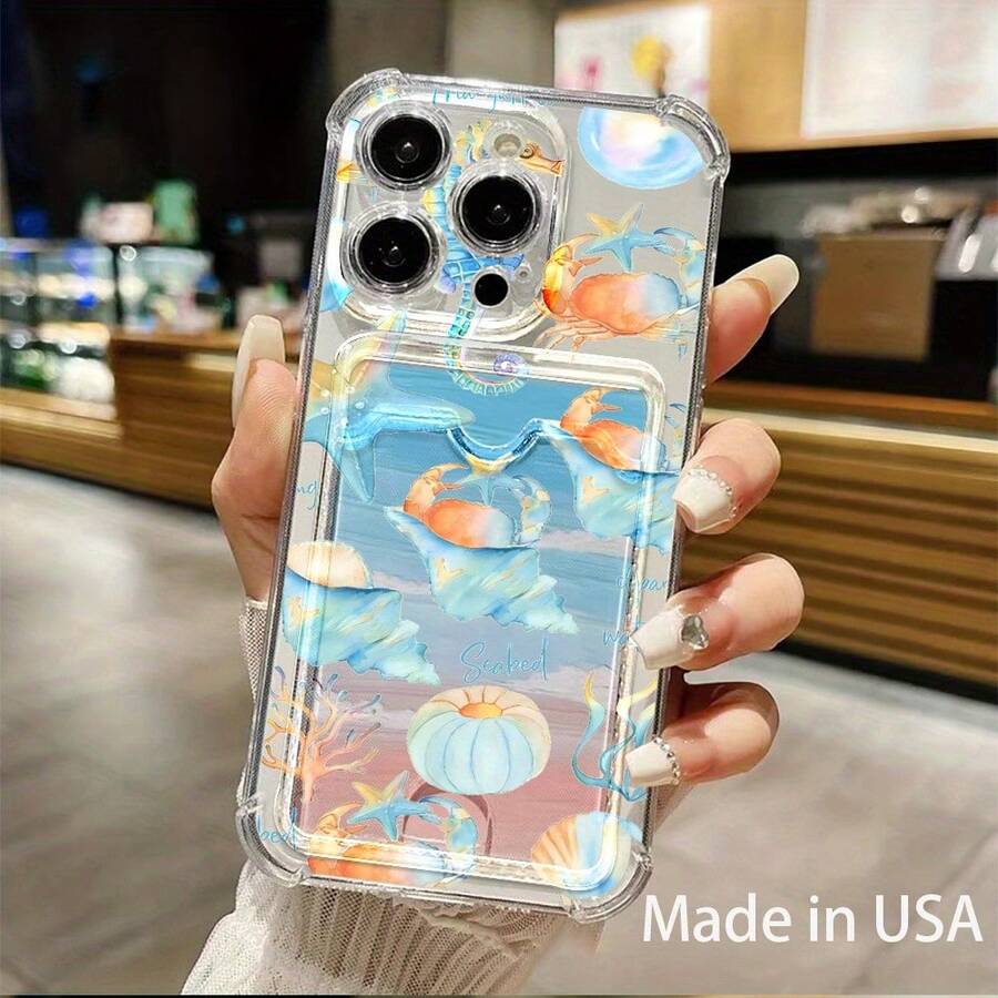 Funda transparente con ranura para tarjetas. Compatible con phone 16, 15, 14, 13, 12 y 11. Permite insertar tarjetas y fotos. Diseño elegante y sencillo. - Colores mixtos 1 - Ver 1