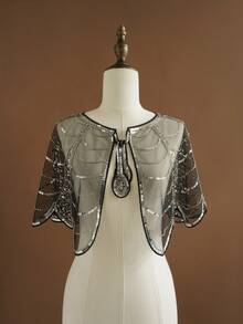 优雅亮片串珠披肩，饰以闪亮水钻，黑金配色，是婚礼和正式场合的完美配饰，尽显奢华气质，亮片点缀更添精致，亦可作为婚礼宾客披肩。 - 多色 - 查看 13