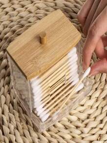 100 piezas/300 piezas/500 piezas Bastoncillos de algodón - Bastoncillos de algodón con palitos de bambú adecuados para el oído - Bastoncillos de algodón dobles con el extremo grueso adecuados para maquillaje y limpieza - Recipientes de plástico transparente para medicamentos (estilo aleatorio)
