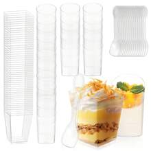 50 Stück/Set 59ml Mini Dessertbehälter, Mini Pudding Becher, Sommer Dessert Behälter, Eiscreme Becher, Mousse Kuchen Behälter, geeignet für Muttertag, Geburtstags Party, Einschulung, Abschlussfeier, Hochzeit, Singles Party, Halloween, Weihnachten und andere Feiertage