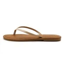 Women's Classic Flip Flops, Straps With Tan Footbed, Casual Beach Sandals: Stylish Design, Non-Slip Rubber Sole, Latex Insole For Comfort, Perfect For Shopping, Parties, And Casual Outings  Beach    Casual    Polyester    Plain / Plain Toe    Beach  Vacation - 杏色 - 查看 2