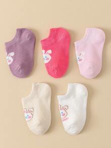 5 par mjuka, andningsbara strumpor med söta kaninmönster för flickor, lämpliga för spädbarn från 0–5 år, alla årstider - Multifärgad - Visa 5