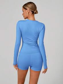 Women's Casual Comfortable Brushed Long Sleeve Yoga Clothing High Stretch Fitness Clothing Pilates Running Exercise Long Sleeve Tops Suitable For Fitness Exercise Wear Fall/Winter - Baby Blue - View 5