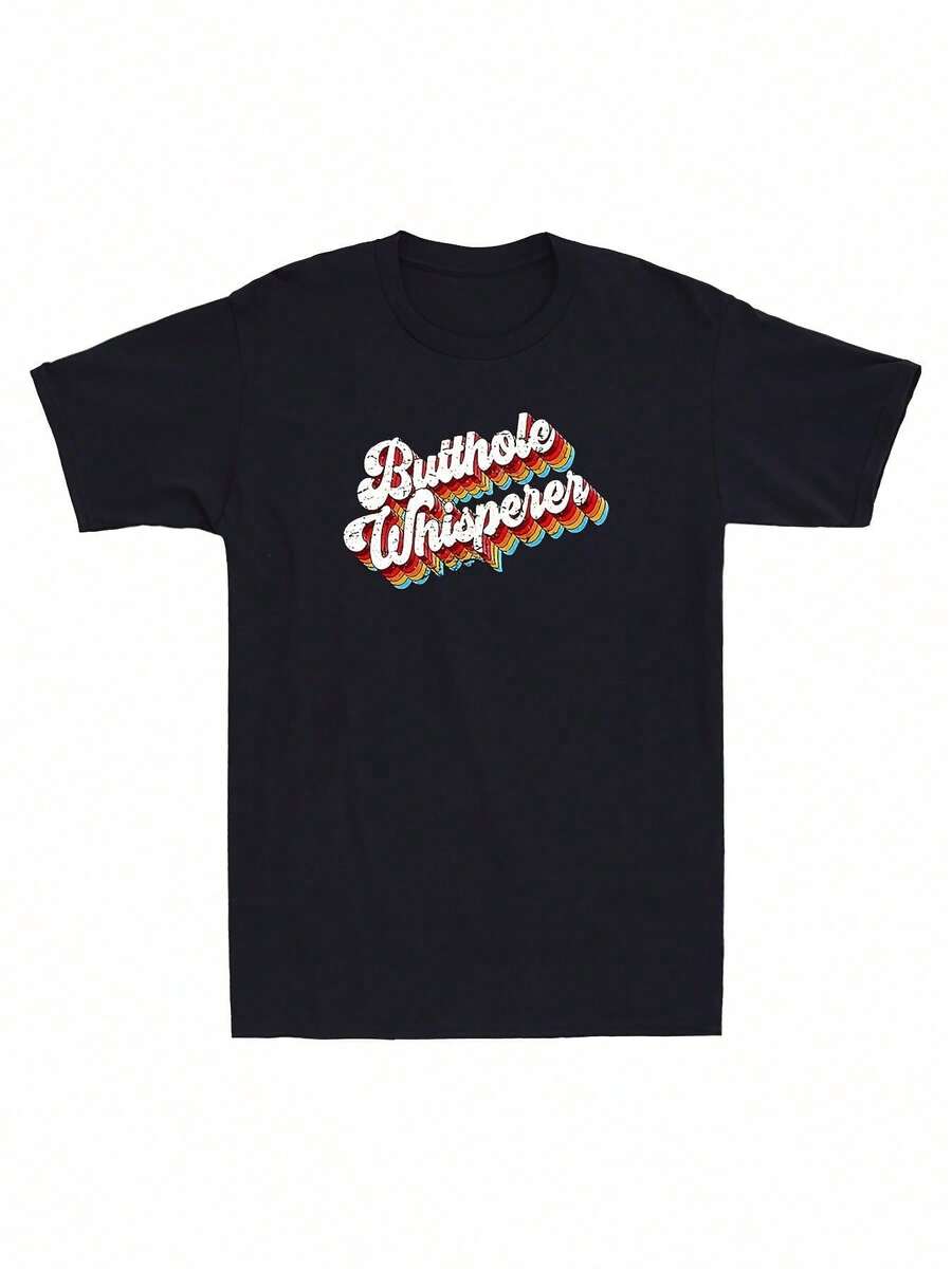 [220g Camiseta con Cita Divertida] Butthole Whisperer Cita Divertida Chistes Sarcasticos Camiseta Retro de Manga Corta para Hombre Negra, 100% Algodón, Regalo para Hombres, Papá, Amigos - 220g - Negro - Ver 1
