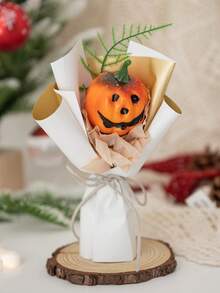 Spooky Mini Bouquet - Halloween Gift Set With Faux Pumpkins & Flowers For Party Decor