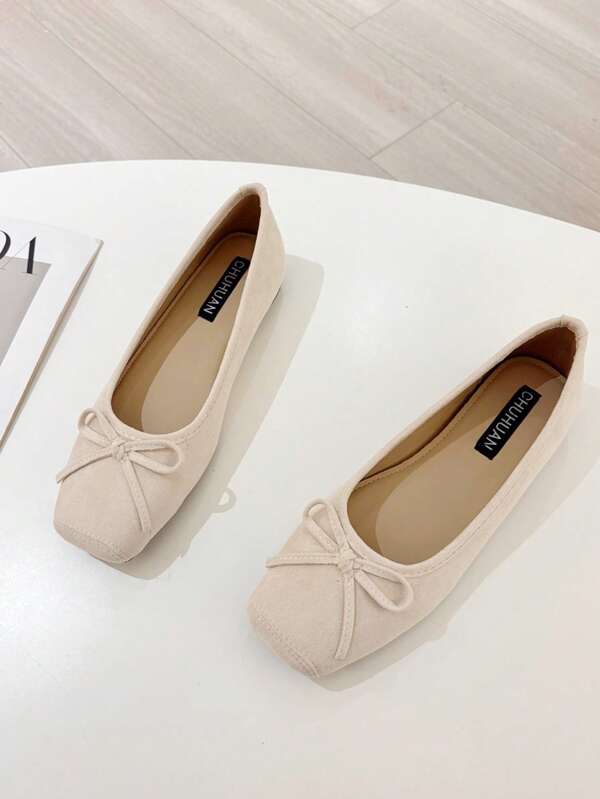 Retro Ballet Flat Bow Shallow Mouth Loafers For Women, Soft Bottom Moccasins Slip-On Boat Shoes, Plus Size 41-43
