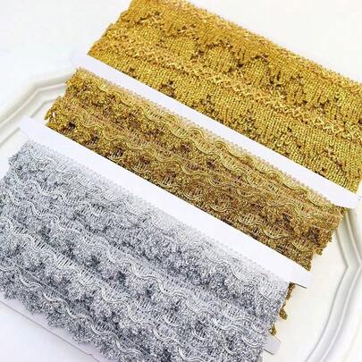 196,85/787,4 Zoll Gold Dreieck Spitze DIY Stickerei Krone Quaste Polyester Band Quaste Hochzeit Braut Schmuckset, elegante Farbe süße Spitze Kleidung Dekor Accessoires