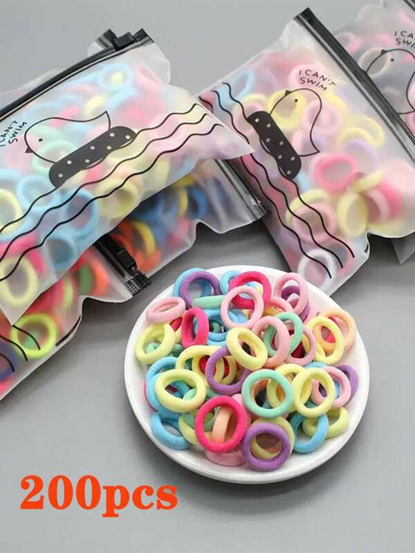 200pcs Candy Color High Elasticity Hair Ties For Girls, Seamless Ponytail Holders, Candy Macaron Color Hair Scrunchies, Includes Small Bird Bag Packaging, Elegant And Not Scattered, Suitable For Gifting Or Personal Use
