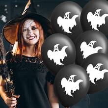 18pcs Ghost Pattern Balloon, 12inch Black Latex Balloons, For Halloween Decorations, Various Festival Photo Background Decorations, House Party Indoor And Outdoor Decoration, House Party Decorations, Graduation Ceremony, Events And Celebrations