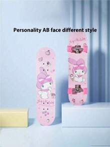 Sanrio 1pc Authentic Sanrio Licensed Skateboard For Boys & Girls, 4-Wheel Double-Kicktail Skateboard With High Elastic Wheels, Suitable For Beginners