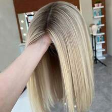 LShort Highlight Lace Front Bob Wigs For Black Women Human Hair Pre Plucked 4x4 Lace Closure Wig Ombre 613 Blonde Mixed Light Brown Dark Roots Colored Wig 10 Inch5001 - 蕾絲閉合 - 查看 4