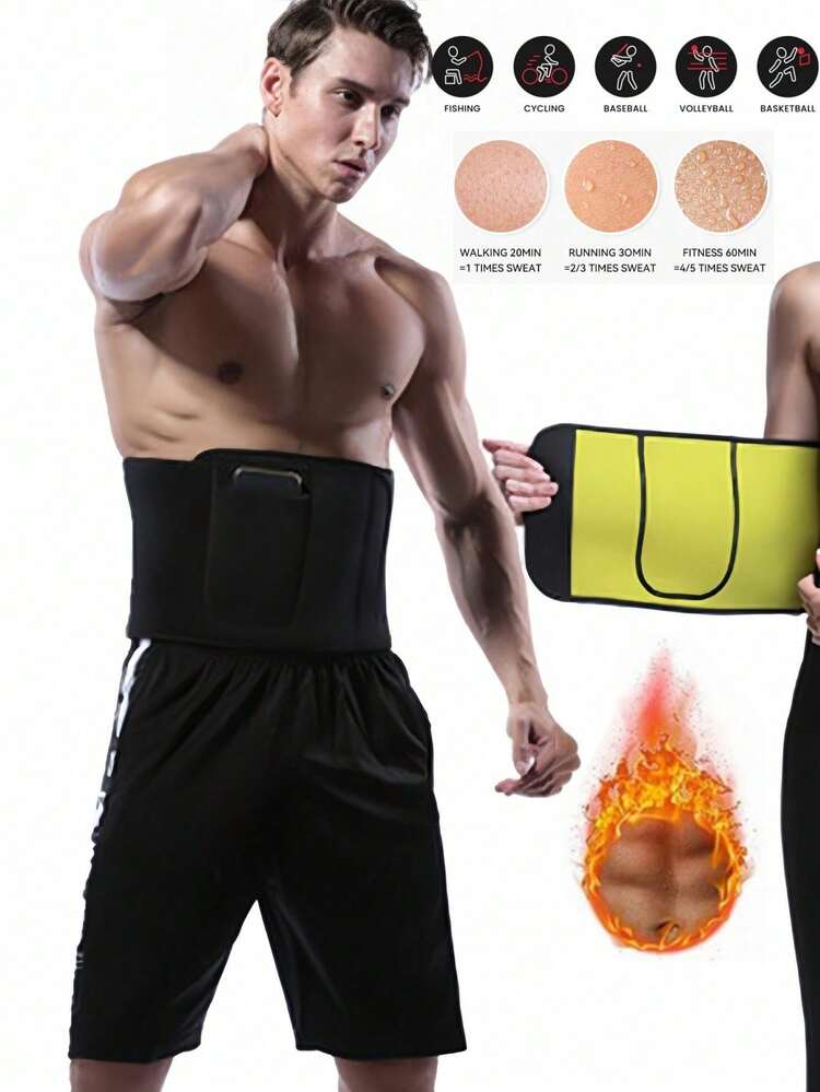 Cinturón para mujer con bolsillos para acondicionamiento físico, cinturón para cintura que induce sudoración para fisicoculturismo, moldeador de cintura y cinturón de compresión abdominal - Amarillo - Añade 2