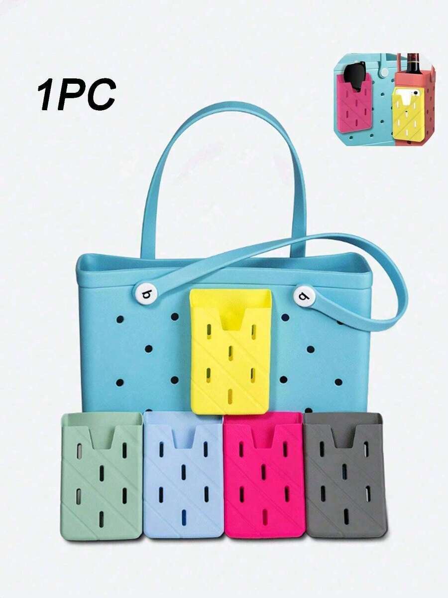 硅胶手机支架挂件，适用于Bogg包包 - 通用手机壳配件，适用于手机、数码化妆品收纳架套装，适合存放手机、移动电源、口红、梳子、钥匙、眼镜和其他个人物品，采用EVA材质，可用作收纳袋、沙滩包收纳袋、游泳沙滩包收纳袋，柔软、防水、耐磨、易清洁、可重复使用 - 彩色 - 查看 1